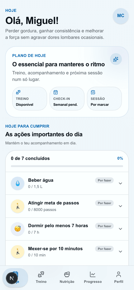 Área do aluno na PrimeCoach